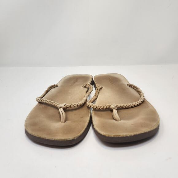 Abercrombie and Fitch Tan Braided Leather Thong Sandal Women Size 10 Flats Y2K - Picture 2 of 9
